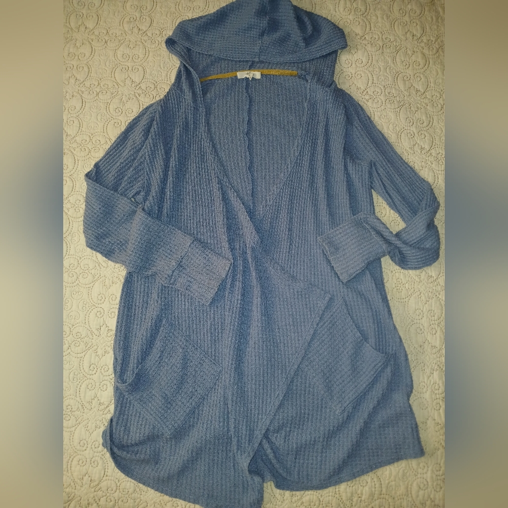 Peyton Primrose Blue Waffleknit Open Front Cardigan Size M